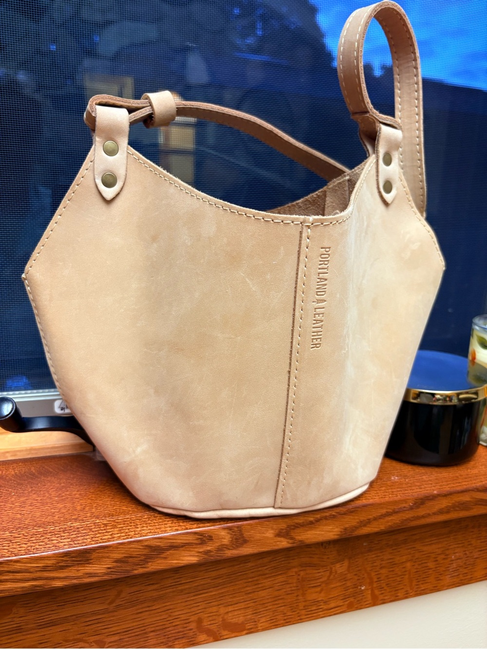 Portland Leather Large Kangaroo Shoulder Bag Suede Dragon Bone Tan Sand Small